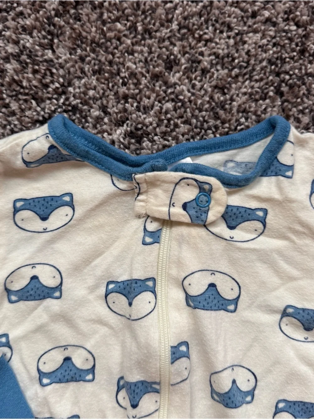 Baby Footed One-Piece in Cream with Blue Fox Print